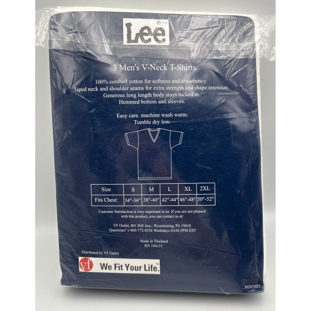 Vintage Lee Men’s L 3-Pack White Cotton Jersey V-Neck Short Sleeve T-Shirts - Picture 2 of 6